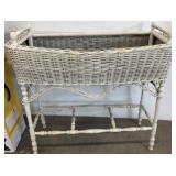 White Wicker Bassinet-Style Stand on Spindled Base