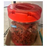 Jar of Red Plastic Toy Soldiers and Accessories