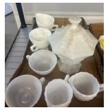 Milk Glass Sugar Bowl and Assorted Cups