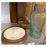 Barometer, Covered Dish, and Embossed Glass Vase