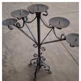 Hammered Metal Bowl and Wrought Iron Candelabra