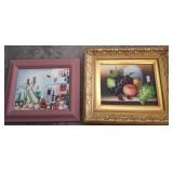 Two Framed Paintings: Still Life and Outdoor Scene