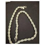 Sterling Silver Rope Chain Necklace, Marked 925