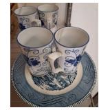 Blue and White Mugs with Plate Set