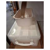 Plastic Storage Box and White Basket with Handle