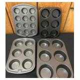 Four Metal Muffin Baking Pans