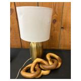 Brass-Finish Table Lamp with Wood Chain Decor