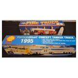 Two Die-Cast Trucks: Shell Tanker and Fire Truck