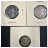 Three Vintage Coins in Cardboard Holders