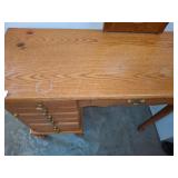 Oak Vanity Desk with Mirror and Storage Drawers