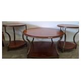 Wood and Metal Coffee Table with Side Tables Set