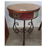 Round Wood-Top Table with Metal Base, 20x27
