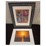 Framed Cat Collage and Sailboat Photograph