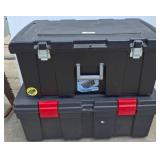 Two Black Plastic Storage Toolboxes with Latches