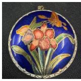 Cloisonne Enamel Floral Pendant with Butterfly Mot