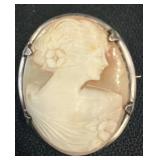 Sterling Silver Framed Shell Cameo Brooch
