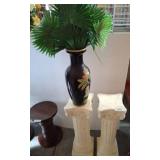Painted Vase with Faux Plants and Column Pedestals