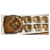 Egyptian-Themed Ceramic Cups and Flask Set