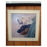 Framed Painting of Three Dogs, Signed by Artist