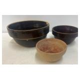 Three Ceramic Bowls in Brown and Red Glazes