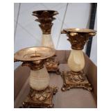 Three Gilt and Onyx Candle Holders
