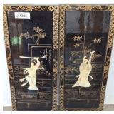 Lacquered Wall Panels With Inlaid Figures