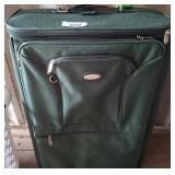 Green Fabric Suitcase with Front Pockets