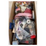 Box Lot of Sewing Supplies and Thread Spools