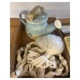 Decorative Ceramic Watering Can and Rope Decor