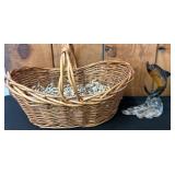 Wicker Basket and Glass Dolphin Figurine