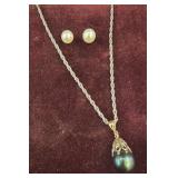 14K Gold Black Pearl Necklace & 10K Pearl Studs