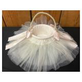 Satin Flower Girl Basket With Tulle and Pearl Hand