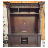 Large Mahogany Entertainment Center, Carved Detail