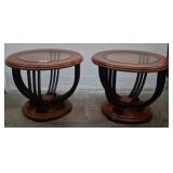 Wooden End Tables with Glass Tops