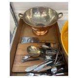 Copper Colander With Assorted Flatware
