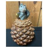 Ceramic Pinecone Jar with Squirrel Topper
