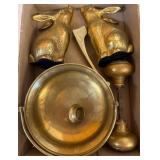 Brass Rabbit Andirons with Tools