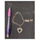 Silver Bracelet with Heart Pendant, Marked Italy