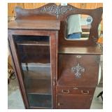 Wood Secretary Cabinet with Glass Door and Mirror