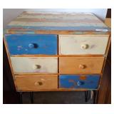 Painted Wood Chest With Six Drawers on Metal Legs