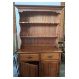 Wood Hutch with Open Shelves and Cabinets