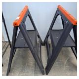 Two Plastic Folding Sawhorses with Ruler Markings