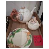 Fitz and Floyd Ceramic Teapot, Lidded Sugar Bowl,