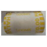 Bank-Wrapped Roll of $10 in Half Dollars