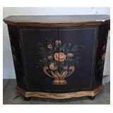 Black Painted Cabinet With Floral Motif