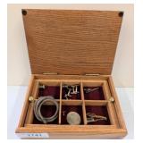 Wooden Storage Box with Mixed Contents