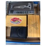 Tool Set, Binoculars, and Wooden Boxes Assortment