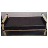Woven Frame Bench with Black Upholstered Seat