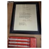 Framed Nixon Letter and Rae Dunn Pen Set