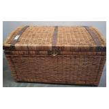 Wicker Storage Trunk with Metal Accent Straps